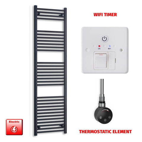 1803 x 600 Flat Black Pre-Filled Electric Heated Towel Radiator HTR Smart Thermostatic Wifi Timer