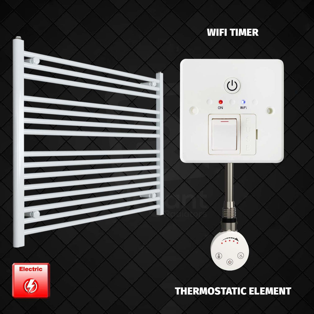 800 x 1200 Pre-Filled Electric Heated Towel Radiator White HTR SMR Thermostatic element Wifi timer