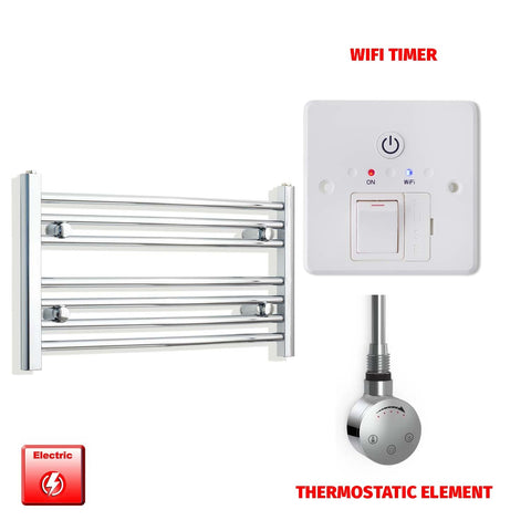 400mm High 700mm Wide Pre-Filled Electric Heated Towel Radiator Curved or Straight Chrome SMR Thermostatic element Wifi timer
