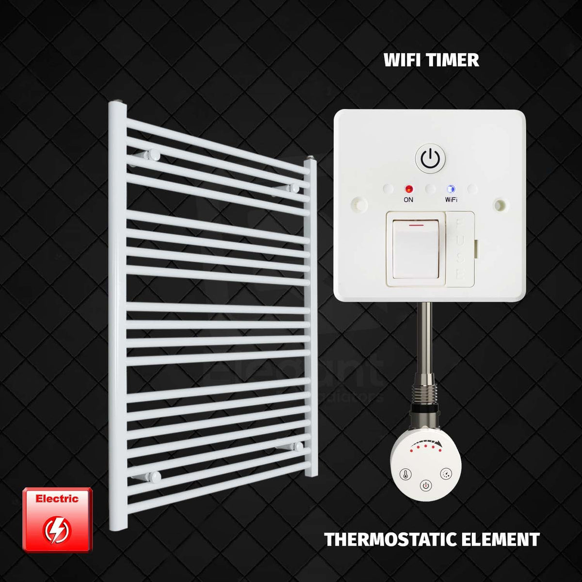 1000 x 750 Pre-Filled Electric Heated Towel Radiator White HTR SMR Thermostatic element Wifi timer