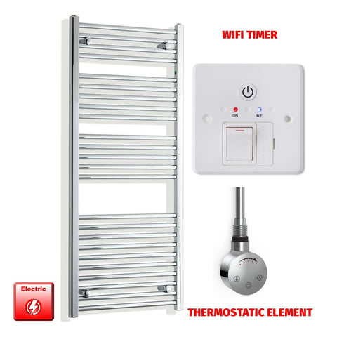 1300mm High 450mm Wide Pre-Filled Electric Heated Towel Rail Radiator Straight or Curved Chrome Smart Element Wifi Timer