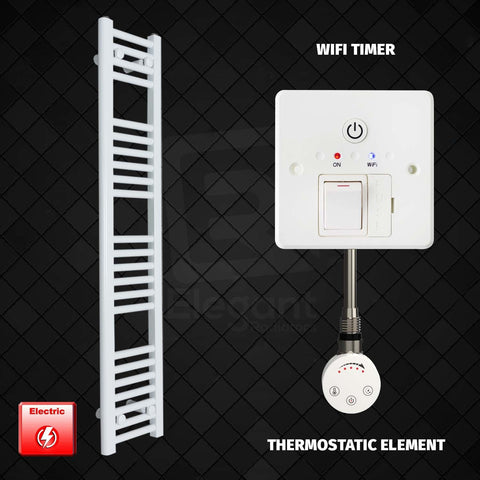 1200 mm High 200 mm Wide Pre-Filled Electric Heated Towel Rail Radiator White HTR Wifi Timer Thermostatic Element