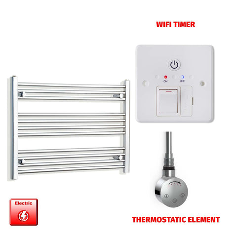 600mm High 850mm Wide Pre-Filled Electric Heated Towel Radiator Straight Chrome SMR Thermostatic element Wifi timer