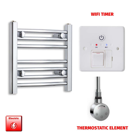 400mm High 400mm Wide Pre-Filled Electric Heated Towel Radiator Straight Chrome SMR Thermostatic element Wifi timer