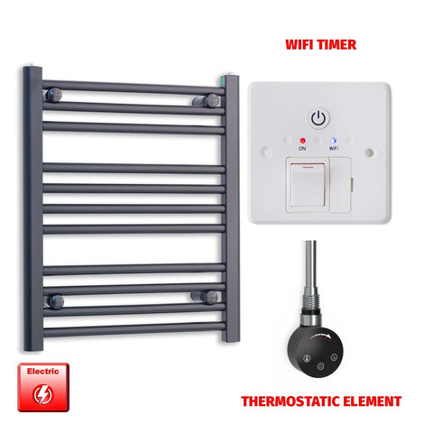 600mm High 600mm Wide Flat Black Pre-Filled Electric Heated Towel Rail Radiator HTR Smart Thermostatic Wifi Timer