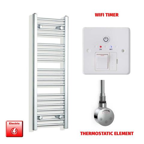 1000mm High 300mm Wide Pre-Filled Electric Heated Towel Rail Radiator Straight Chrome Smart Element Wifi Timer