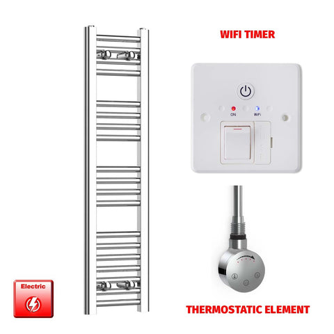 1000 x 200 Pre-Filled Electric Heated Towel Radiator Straight Chrome Wifi Timer Thermostatic