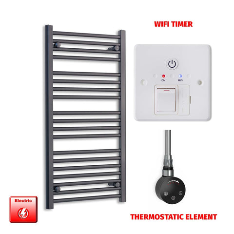 1000 x 550mm Wide Flat Black Pre-Filled Electric Heated Towel Radiator HTR SMART Thermostatic Wifi Timer