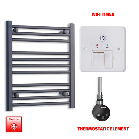 600 x 500 Flat Black Pre-Filled Electric Heated Towel Radiator HTR Smart Thermostatic Wifi Timer