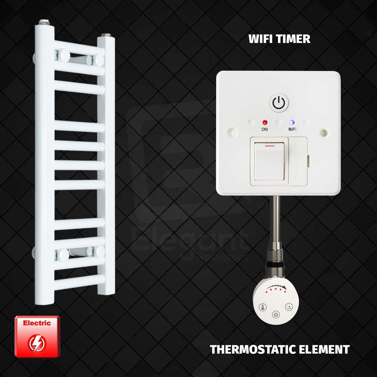 600 x 200 Pre-Filled Electric Heated Towel Radiator White HTR Smart Wifi Timer Thermostatic Element