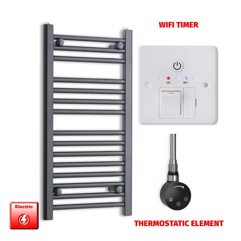 800mm High 400mm Wide Flat Black Pre-Filled Electric Heated Towel Radiator HTR Smart Thermostatic Wifi Timer