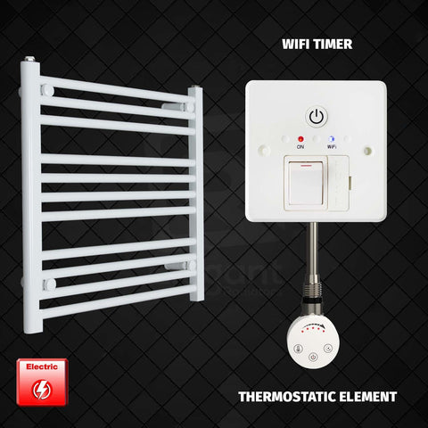 600 mm High 600 mm Wide Pre-Filled Electric Heated Towel Rail Radiator White HTR SMR Thermostatic Element Wifi Timer