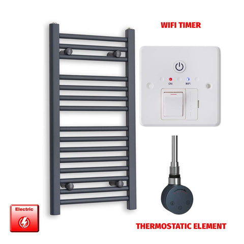 800mm High 500mm Wide Flat Anthracite Pre-Filled Electric Heated Towel Radiator HTR SMR Thermostatic element Wifi timer