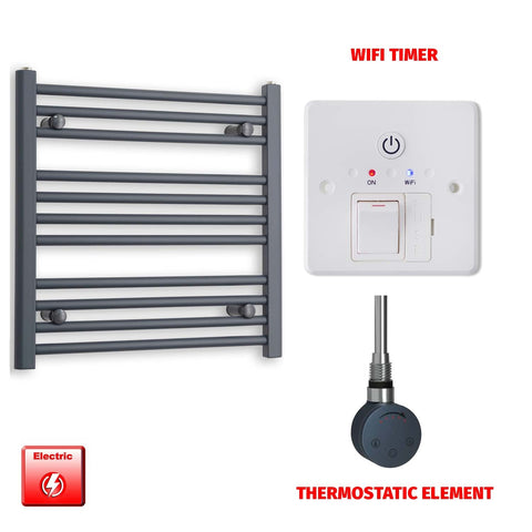 600mm High 600mm Wide Flat Anthracite Pre-Filled Electric Heated Towel Rail Radiator HTR SMR Thermostatic element Wifi timer
