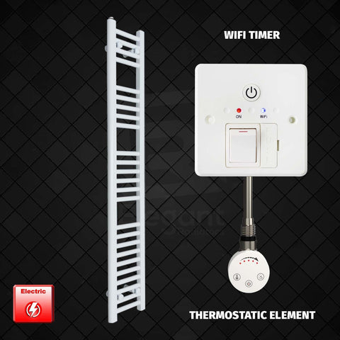 1400 mm High 200 mm Wide Pre-Filled Electric Heated Towel Rail Radiator White Smart Thermostatic Element Wifi Timer