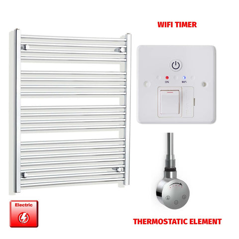 1000 x 750 Pre-Filled Electric Heated Towel Radiator Curved or Straight Chrome SMR Thermostatic element Wifi timer