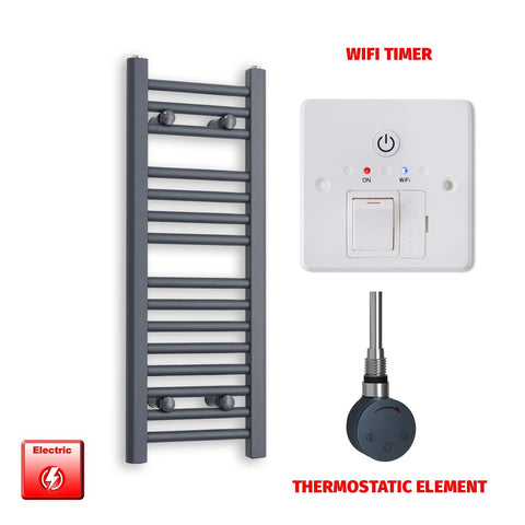 800mm High 300mm Wide Flat Anthracite Pre-Filled Electric Heated Towel Rail Radiator HTR SMR Thermostatic element Wifi timer