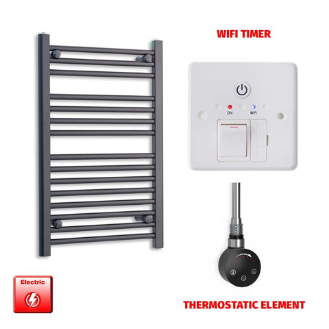 800 x 550mm Wide Flat Black Pre-Filled Electric Heated Towel Radiator HTR SMART Thermostatic Wifi Timer