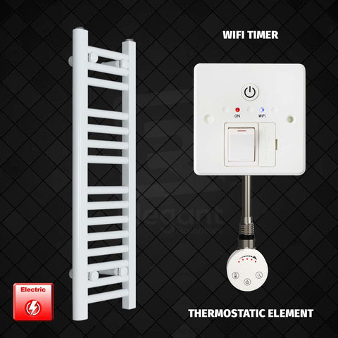 800 mm High 250 mm Wide Pre-Filled Electric Heated Towel Rail Radiator White HTR Thermostatic Element Wifi Timer