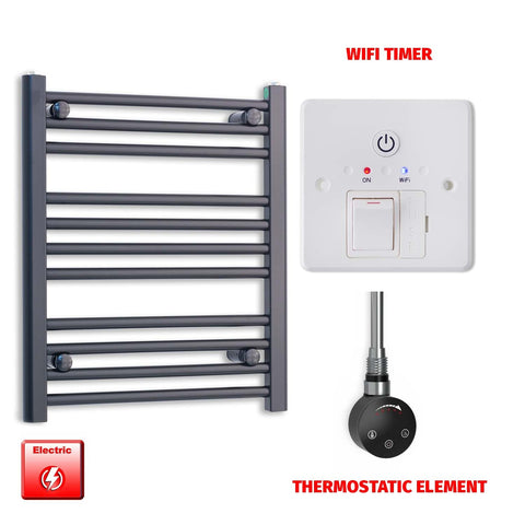 600 x 550mm Wide Flat Black Pre-Filled Electric Heated Towel Radiator HTR SMART Thermostatic Wifi Timer
