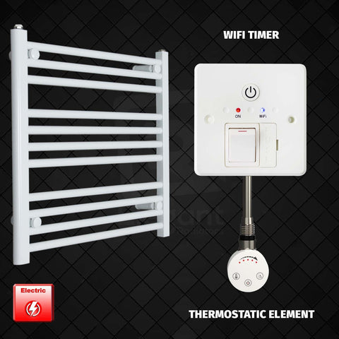 600 mm High 700 mm Wide Pre-Filled Electric Heated Towel Rail Radiator White HTR SMR Thermostatic Element Wifi Timer