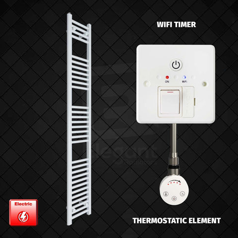 1800 mm High 250 mm Wide Pre-Filled Electric Heated Towel Rail Radiator White Thermostatic Element Wifi Timer