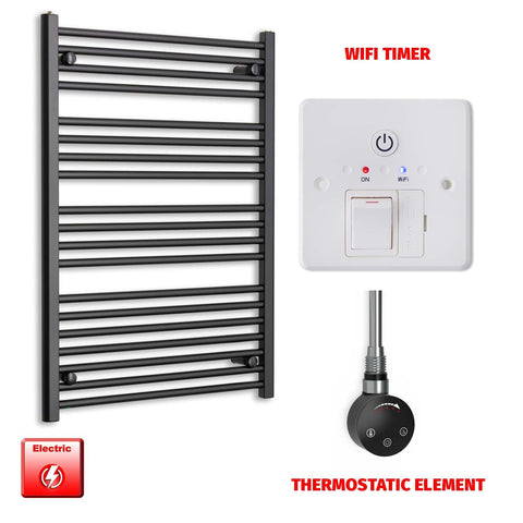 1000mm x 700mm Wide Flat Black Pre-Filled Electric Towel Radiator HTR Smart Thermostatic Wifi Timer