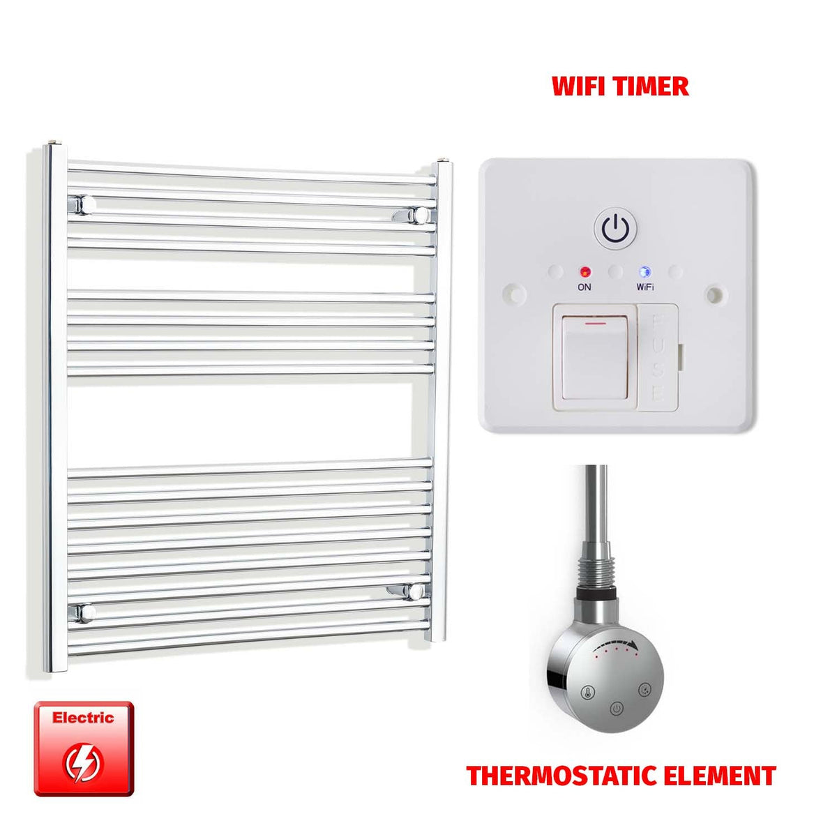 900mm High 800mm Wide Pre-Filled Electric Heated Towel Rail Radiator Straight Chrome SMR Thermostatic element Wifi timer