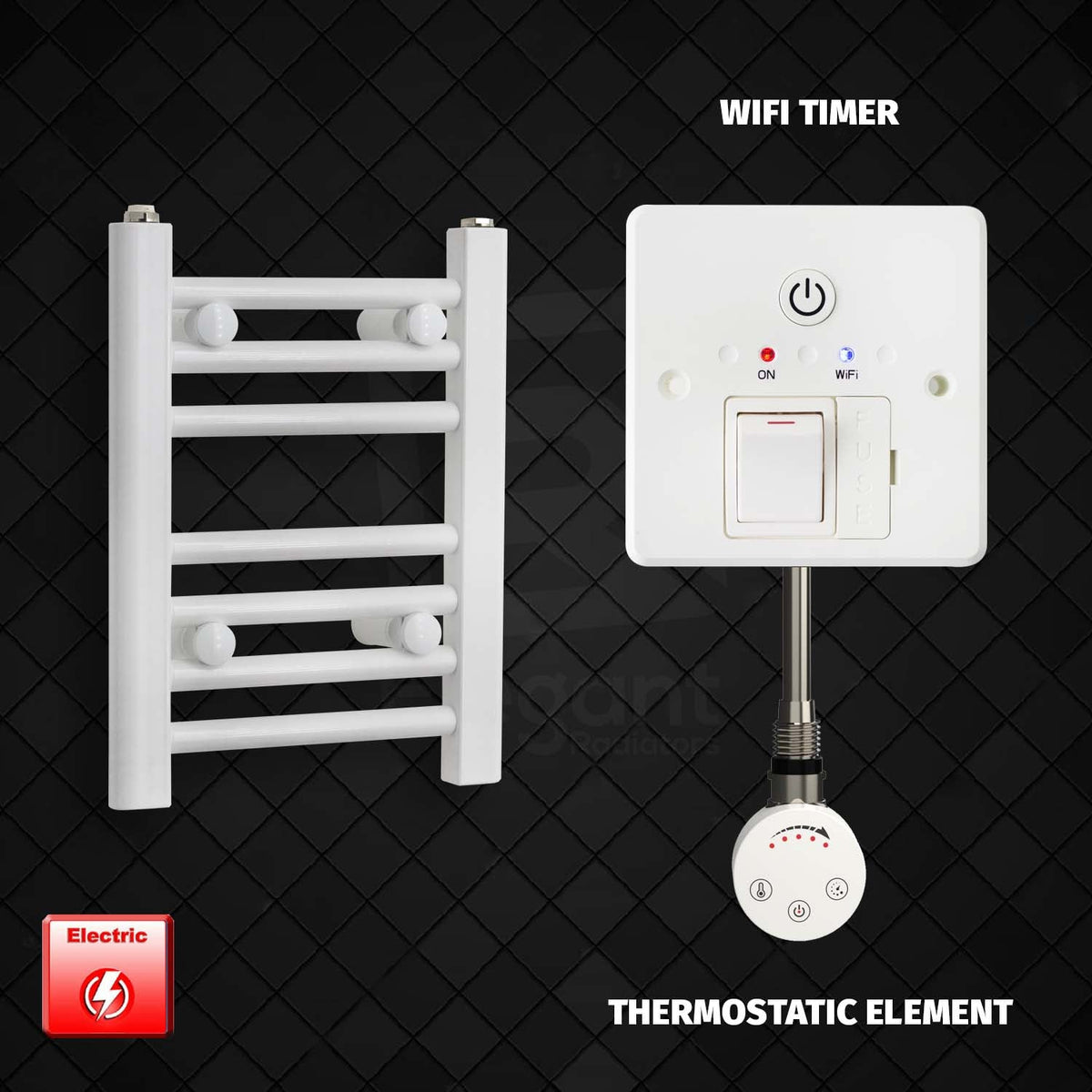 400 x 350 Pre-Filled Electric Heated Towel Radiator White HTR Wifi Timer Thermostatic Element