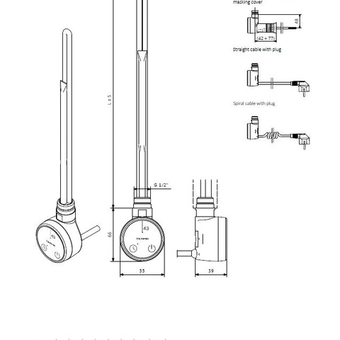 Terma 43D LST Silver Thermostatic Heating Element diagram