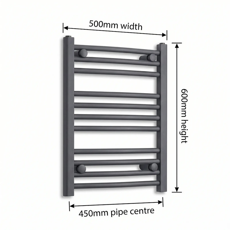 600 mm High x 500 mm Wide Heated Towel Radiator Flat Black