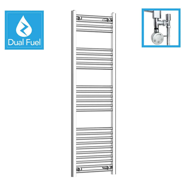 1400x450mm Chrome Dual Fuel Flat Heated Towel Rail Flat