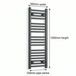 1000x300mm Flat Black Pre-Filled Electric Heated Towel Rail