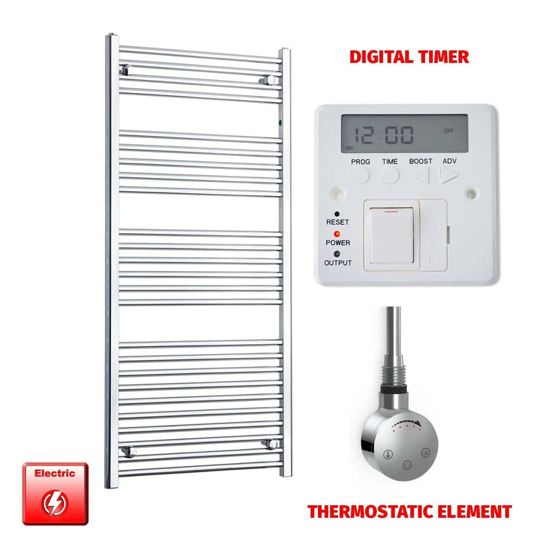 1400x600mm Flat Chrome Pre-Filled Electric Heated Towel Rail Flat Or Curved