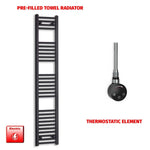 1600x300mm Flat Black Pre Filled Electric Towel Rail HTR