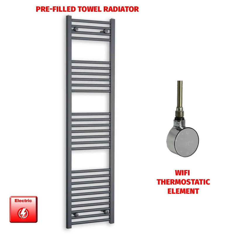 1600x400mm Electric Heated Towel Rail Flat Anthracite Pre-Filled