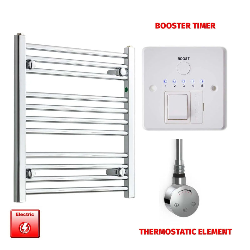 600x500mm Pre-Filled Electric Heated Towel Rail Flat / Curved Chrome