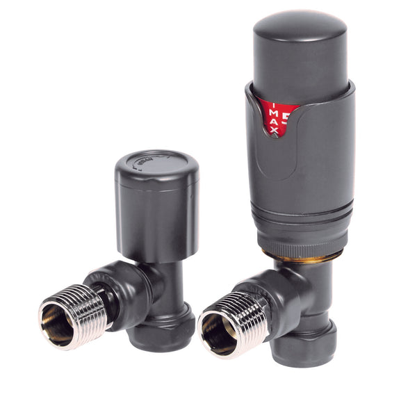 Anthracite TRV Angled Valve For Heated Towel Rail With Lockshield