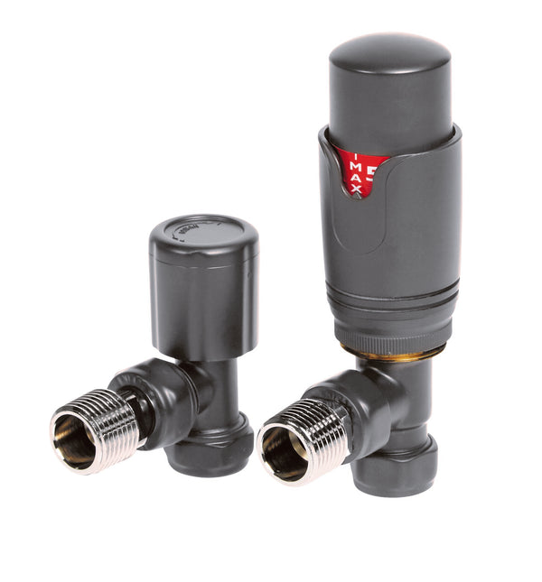 Anthracite TRV Angled Valve For Heated Towel Rail With Lockshield