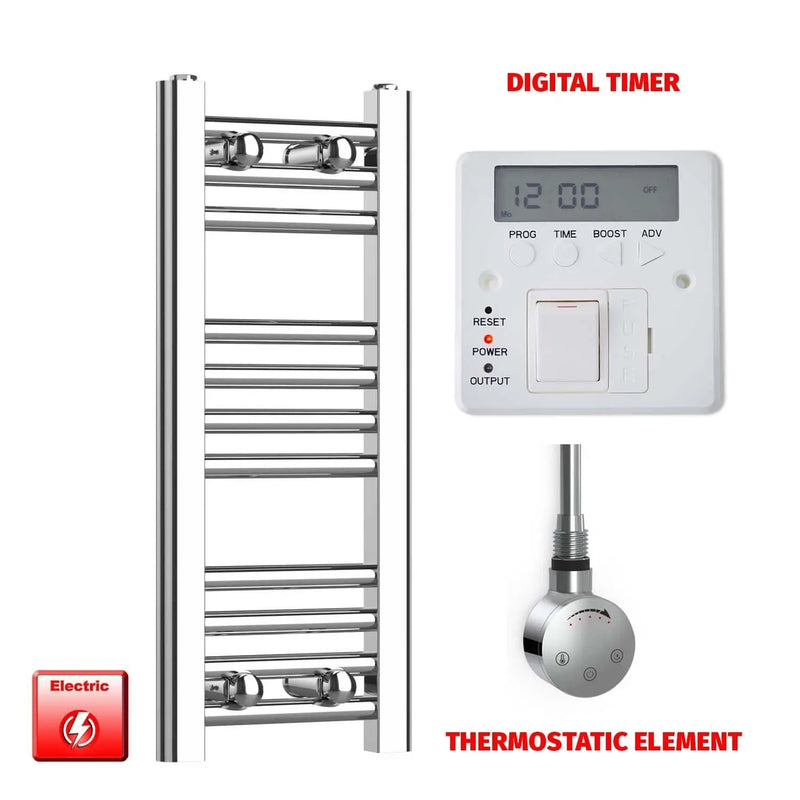 600x250mm Pre Filled Electric Towel Rail Straight Chrome