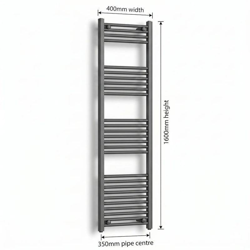 1600 mm High x 400 mm Wide Heated Towel Radiator Flat Black