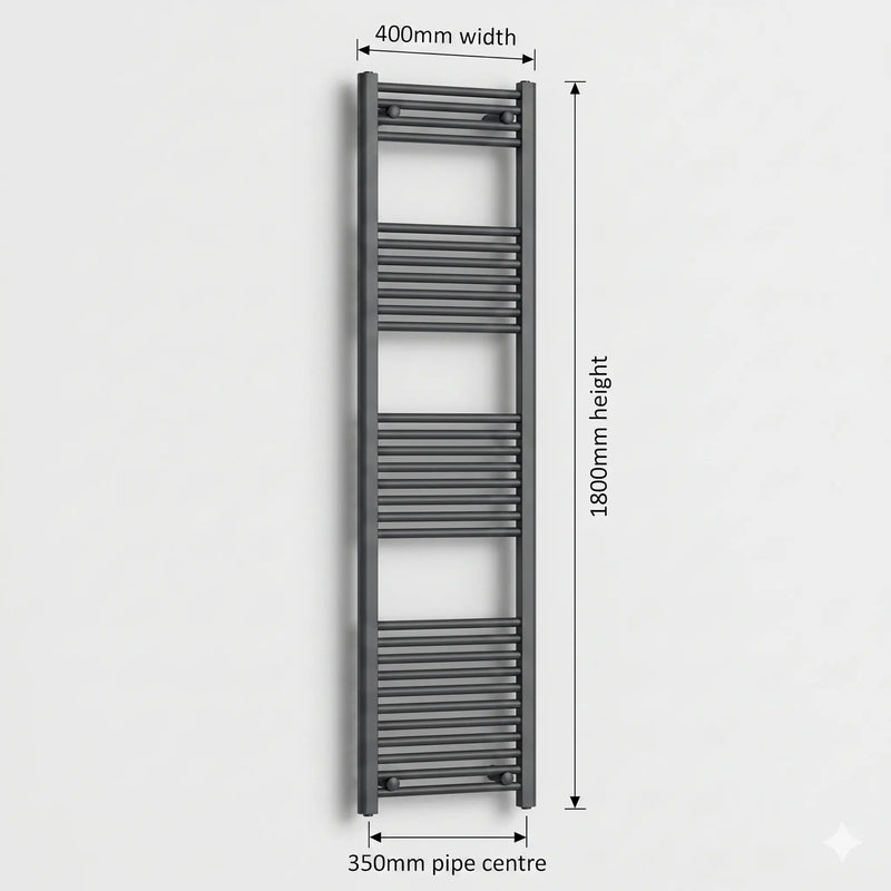 1800 mm High x 400 mm Wide Heated Towel Radiator Flat Black