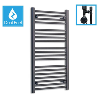 1000x500mm Dual Fuel Flat Black Heated Towel Rail Radiator