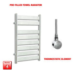 800x500mm Chrome Flat Panel Pre-Filled Electric Heated Towel Rail