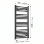 1000x400mm Electric Heated Towel Rail Flat Black Pre-Filled