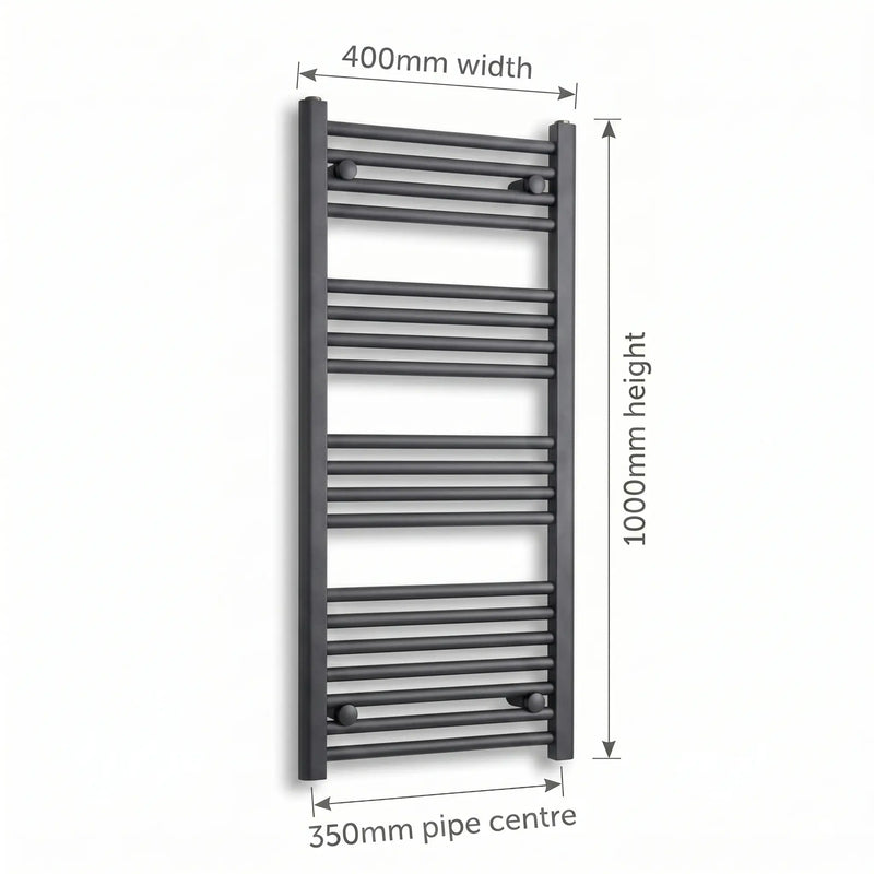 1000x400mm Electric Heated Towel Rail Flat Black Pre-Filled