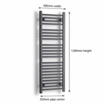 Black flat bar heated towel rail 400 x 1200mm – dimensions diagram