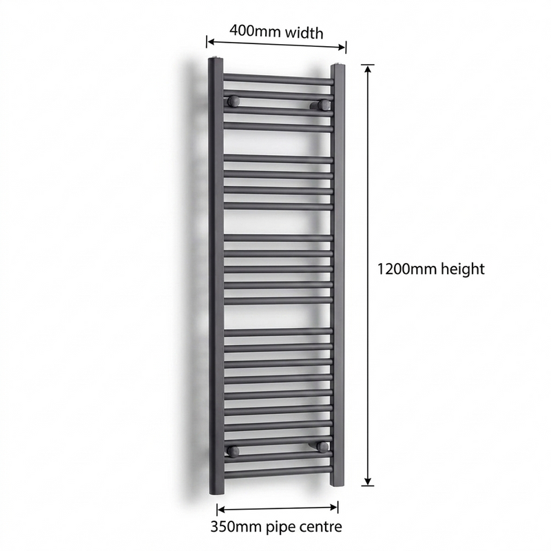 Black flat bar heated towel rail 400 x 1200mm – dimensions diagram