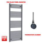 1600x600mm Flat Anthracite Pre-Filled Electric Heated Towel Rail Radiator