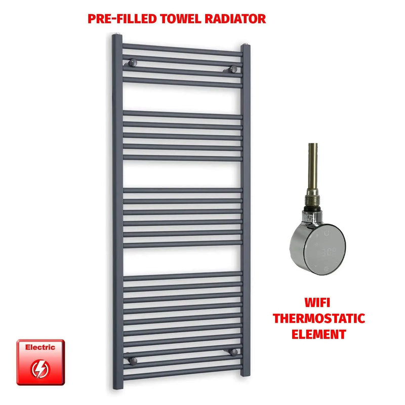 1400x600mm Flat Anthracite Pre Filled Electric Towel Rail